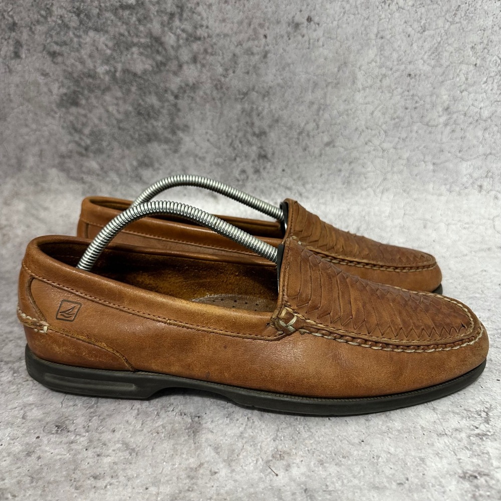 Sperry Tremont Woven Loafers Mens 10.5 Brown Leather Slip On Shoes 0717736